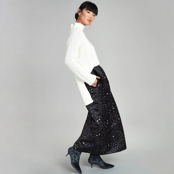 NWT Maska Mode Imperial black & white star print voluminous maxi skirt, M - Picture 2 of 11